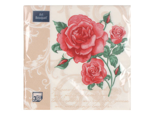 Салфетка 3-сл. 33*33  20л Art Bouquet Романтические розы на бежевом /12пач*кор/57269