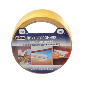 Клейкая лента двухсторонняя 50 х 10м  полипропилен (инд.упак.)  /36шт*кор/   UNIBOB К28211