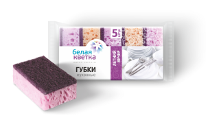 Губка кух. "Белая Кветка"Летний вечер" /90мм*60мм*35мм /5шт*пач/30 пач*уп/0201