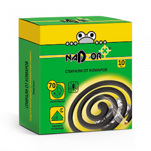 Спирали от комаров, малодымные без запаха, черные 70 ч Nadzor /10 в уп/60 уп/ISM004B
