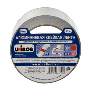 Клейкая лента алюминиевая  50 х 25м (инд.упак) /24шт*кор/ UNIBOB 37281