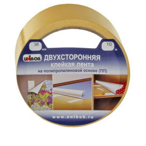 Клейкая лента двухсторонняя 38 х 10м  полипропилен (ин.упак.) /48шт*кор/   UNIBOB К38566