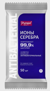 ЧЗ Влажные салфетки  50шт."PREMIAL" антибактериальные серебряная защита /10шт*кор