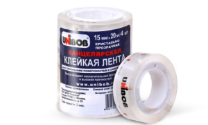 Лента клейкая канцелярская 15 х 20м  "UNIBOB" (кристальный) К51327 4шт/уп 336шт/кор