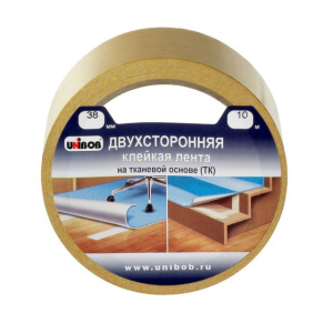 Клейкая лента двухсторонняя 38 х 10м тканевая основа  (инд.упак.) /48шт*кор/  UNIBOB К38568