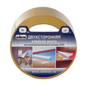 Клейкая лента двухсторонняя 38 х 25м  полипропилен (ин.упак.) /48шт*кор/   UNIBOB К38567