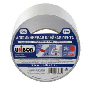 Клейкая лента алюминиевая  75 х 50м (инд.упак) /18шт*кор/ UNIBOB 37285
