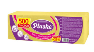 Салфетка 1-сл  24*24  500л "Plushe" желтый /5 пач*уп/84244