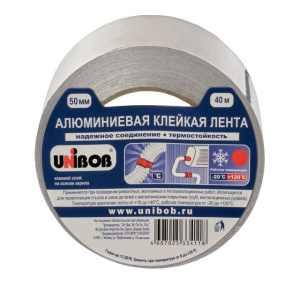 Клейкая лента алюминиевая  50 х 40м  (инд.упак) /24шт*кор/ UNIBOB 37282