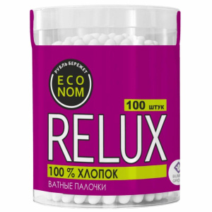 Ватные палочки  цилиндр /1бан.*100шт/ RELUX  /24 бан*кор