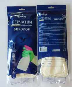 Перчатки  хоз. латексные 47 гр L "Биколор" /Мятно-белые /12 пар * 12 уп/144/ BICOL03WG