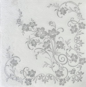 Салфетка 3-сл. 40*40  16л Bouquet Premium Барокко  Серебряный цветок/12пач*кор/25465