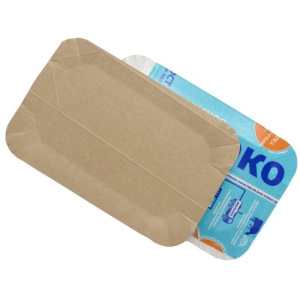 Тарелка картон /13х20/ прямоуг. серый верх/цветное дно /100шт*15уп/ (1500шт*кор) /ПОС60199/