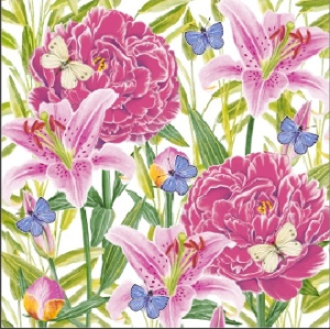 Салфетка 3-сл. 33*33  20л Bouquet Home Collection Classic  Пионы и Лилии  /12пач*кор/25005