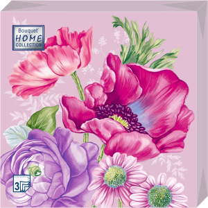 Салфетка 3-сл. 33*33  20л Bouquet Home Collection Classic  Цветочная композиция на розовом/12/25360