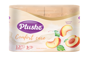 Туалетная бумага  3-х сл.  "Plushe" Comfort care  персик /по 15м/12рул*пач/12пач*уп/75262