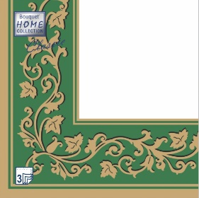 Салфетка 3-сл. 33*33  20л Bouquet  Золотые узоры зеленый фон/12пач*кор/57412