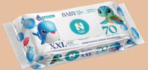Влажные салфетки  70шт."NATURAL FRESH"  Baby Sea XXL полотенца /250*250 мм/КЛАПАН /12 шт*кор/033228