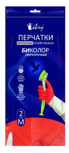 Перчатки  хоз. латексные 67 гр M "Биколор"/Красно-белые/Сверхпрочные /12 пар * 12 уп/144/ KHBIC2WR