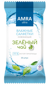 Влажные салфетки  20шт."Amra"  зеленый чай /32шт*кор