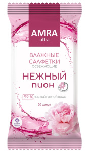Влажные салфетки  20шт."Amra"  нежный пион /32шт*кор