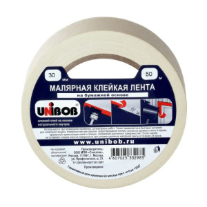 Клейкая лента малярная  30 х 50м белая (инд.упак.) /60шт*кор/  UNIBOB  К28136