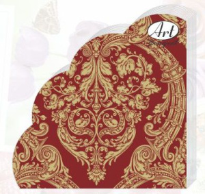 Салфетка 3-сл. 33*33 12л Art Bouquet Rondo Золотой орнамент на бордовом /15пач*кор/42747