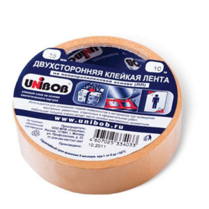 Клейкая лента двухсторонняя 25 х 10м  полипропилен (инд.упак.)  /72шт*кор/   UNIBOB К38915