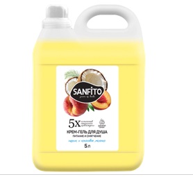 Sanfito 5л Крем-гель для душа Персик и кокосовое молочко Питание и смягчение/ 26696
