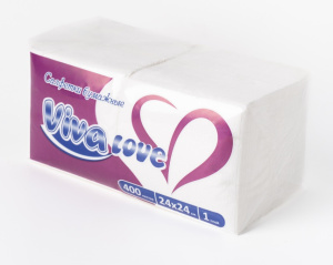 Салфетка 1-сл 24*24 400л "Viva love" белая /7 пач*уп