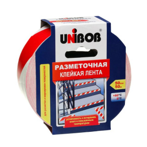 Лента клейкая разметочная 50 х 50 красно-белая  /24шт*кор/ UNIBOB К60885