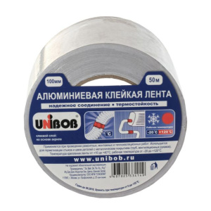 Клейкая лента алюминиевая 100 х 50м (инд. упак) /12шт*кор/ UNIBOB 37286