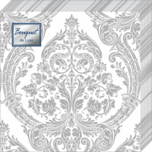 Салфетка 3-сл. 24*24  25л Bouquet de Luxe  ROYAL(серебро) на белом /15пач*кор/37242
