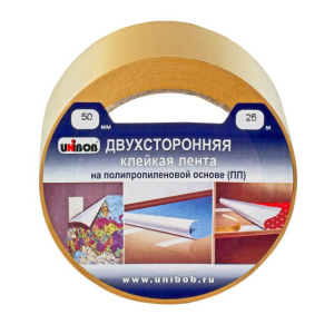 Клейкая лента двухсторонняя 50 х 25м  полипропилен  (инд.упак.)/36шт*кор/   UNIBOB К28212