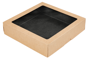 1ЕА Коробка OneBox 1500/bBl ЧЁРНЫЙ, 200*200*48 с прозр окном 25шт/150 шт/кор