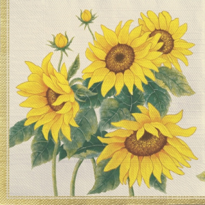 Салфетка 3-сл. 33*33  20л Bouquet Текстильный стиль Подсолнухи в золотой рамке /12пач*кор/25260