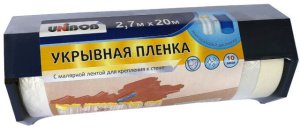 Пленка укрывная с малярной лентой2,7м х 20м + диспенсер /25шт/кор UNIBOB К 78981