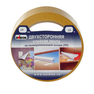 Клейкая лента двухсторонняя 25 х 25м  полипропилен (инд.упак.)  /72шт*кор/   UNIBOB К38916
