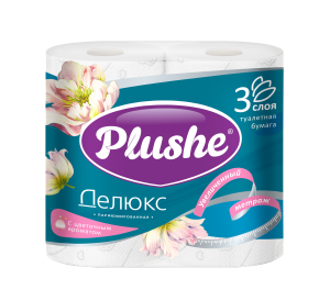 Туалетная бумага  3-х сл.  "Plushe" Deluxe белая с ароматом/4рул*пач/12пач*уп/89452
