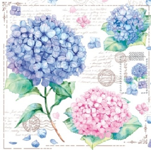РАСПРОДАЖА Салфетка 3-сл. 33*33 20л Bouquet Home Collection Classic Открытка с гортензиями/12/37927